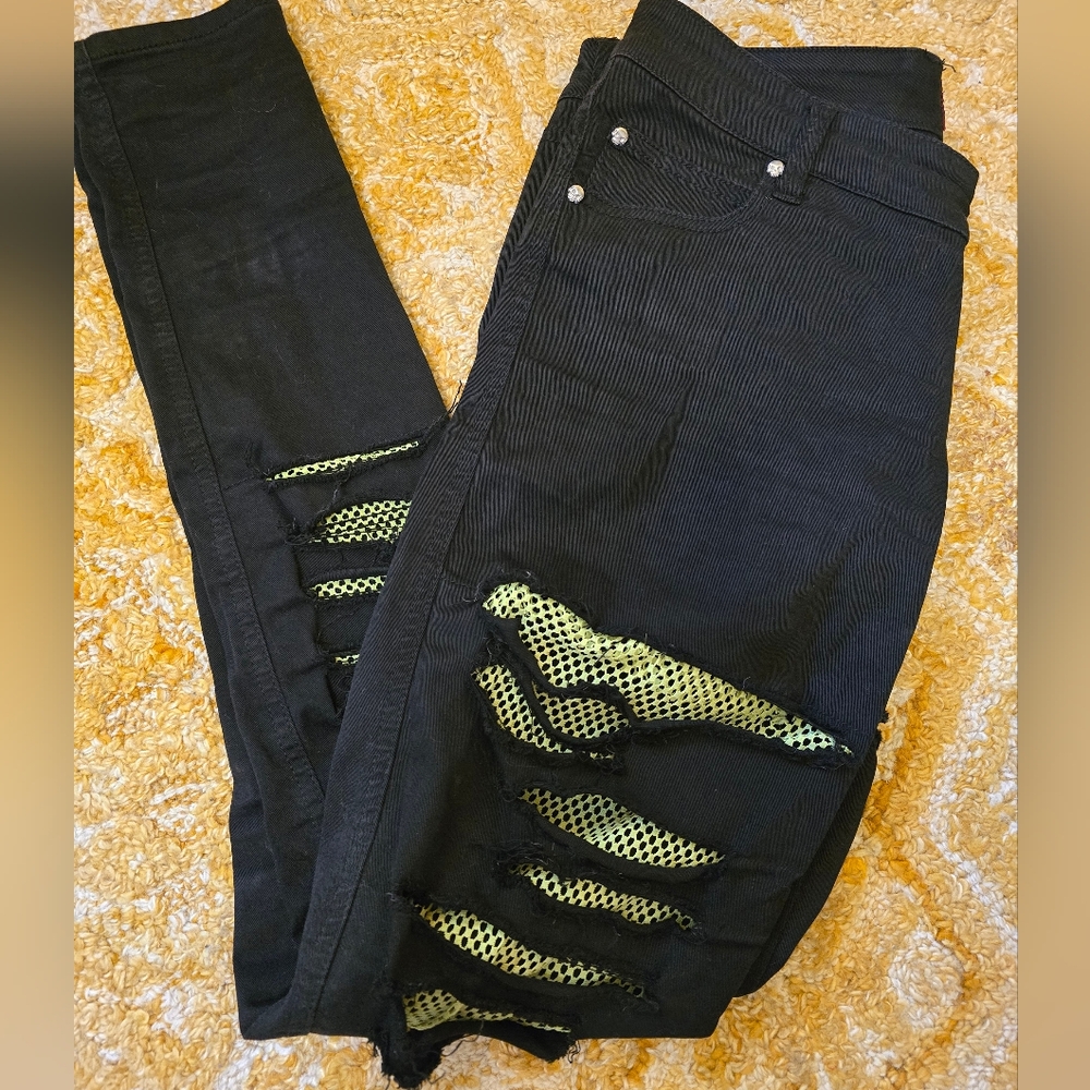 Tripp NYC Lowrise Skinny Jeans Lime Green Mesh Size 9